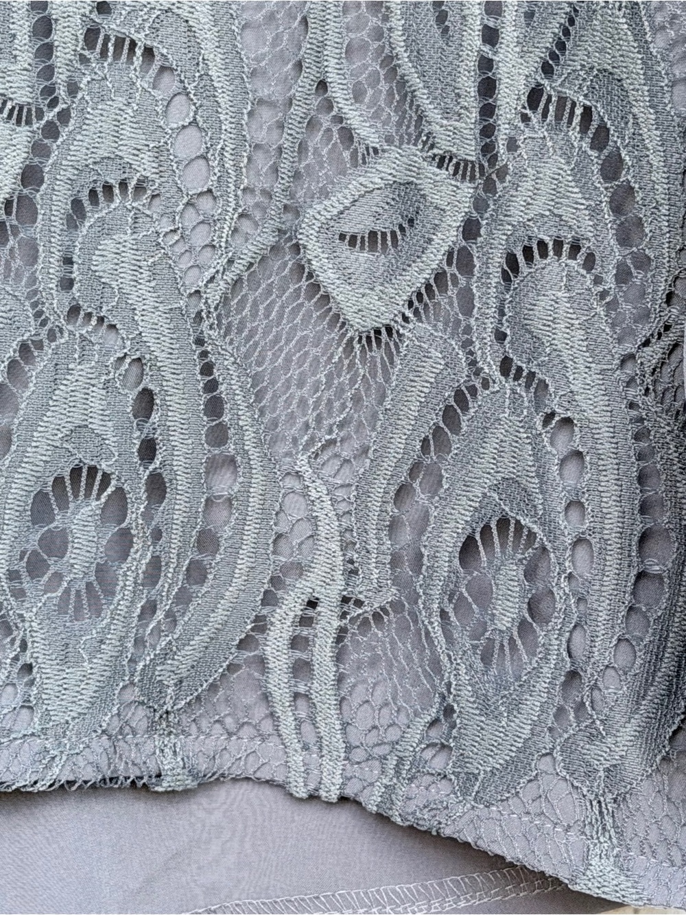 Sheer Floral Lace Overlay Split V-Neck Henley Blouse - Large - Picture 2 of 5
